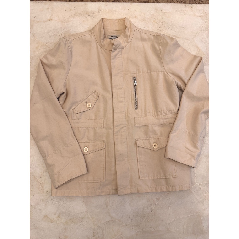 Ralph Lauren Polo Jeans Co Tan Canvas Utility Field Jacket Mens XL m201